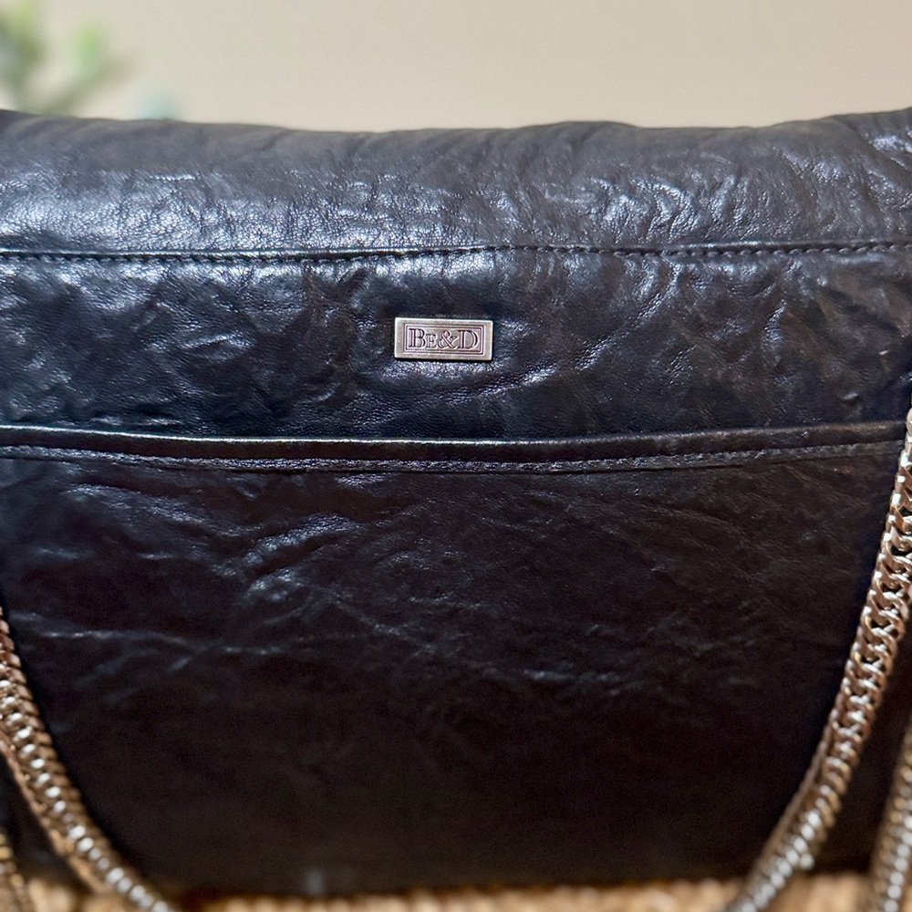 Be & D Vintage Design Shoulder Bag Black Leather with Silver Accents - Picture 7 of 10